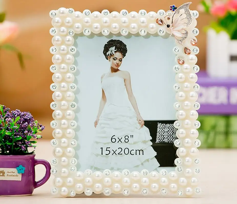 style 1 SUFEILE креативные ювелирные изделия из жемчуга белого рамка из смолы для картины стекло высокой четкости 8 дюймов фото рамка для фотографий с жемчугом и стразами свадебные фото рамки D50 - Цвет: style 1