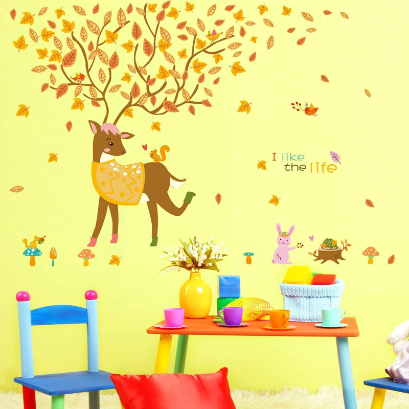 Мультяшные животные Sika олень наклейки на стену для детской комнаты детская