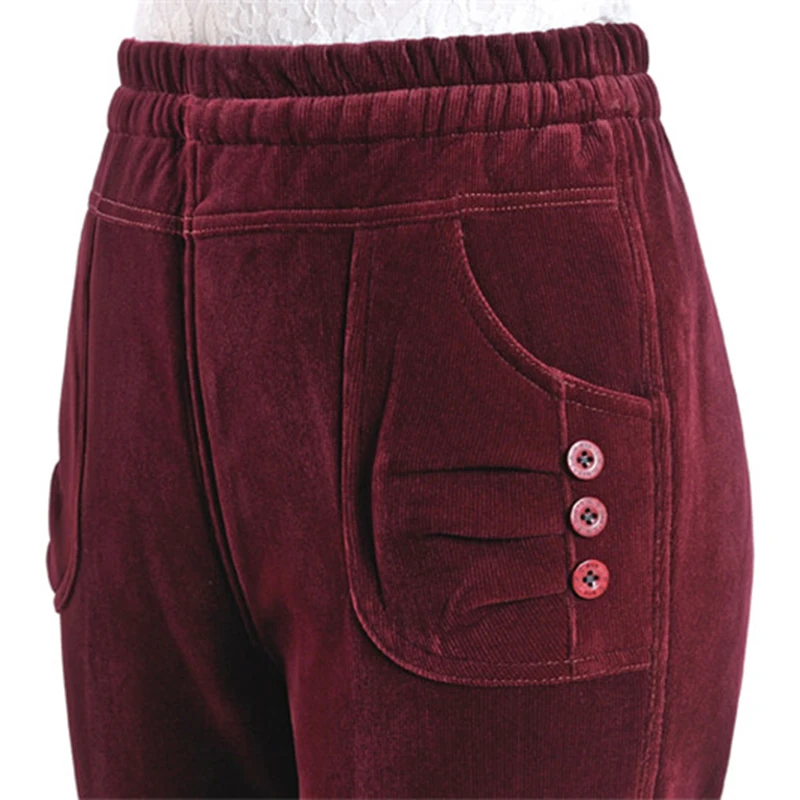 Plus size Corduroy Casual Pants Women Autumn Winter Elastic waist Straight Thicken Middle aged Female High Pants2657 | Женская одежда