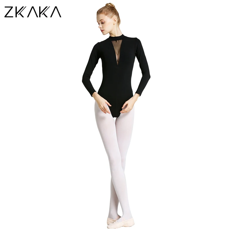 

ZKAKA Ladies Ballet Sheer Deep V Mesh Leotard