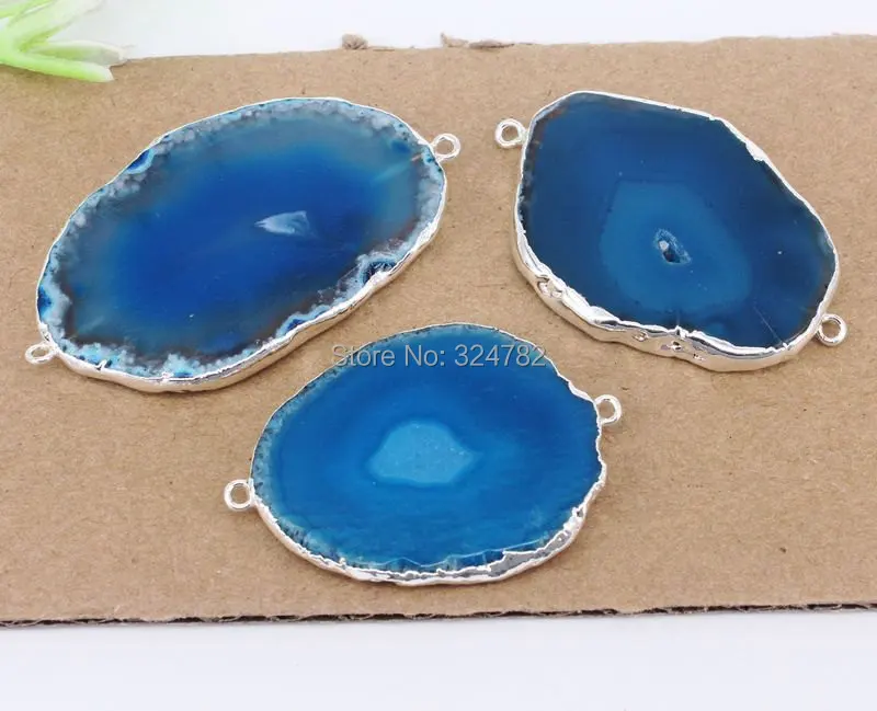 5 шт. модный натуральный камень соединитель из бисера синего цвета серебряный