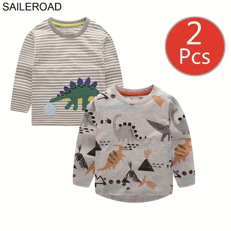SAILEROAD 2 Шт. Экскаватор Печати Мальчики С Длинным Рукавом Топы для Детской Одежды 4 Лет Маленьких Детей футболки Хлопок Новорожденных Девочек Одежда