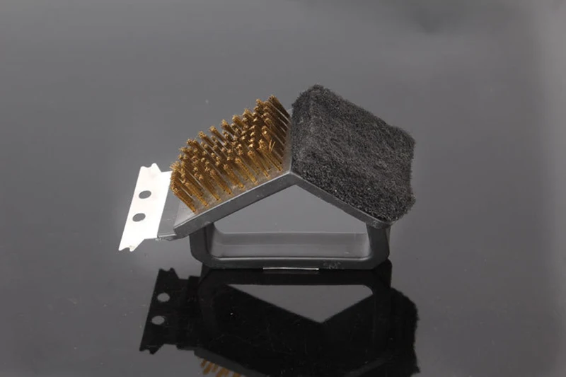 Family Barbecue Grill Cleaner Brush 3-in-1 BBQ Cleaning Brush Steel Wire Sponge Shovel Kitchen Set Outdoor Home BBQ Accessories