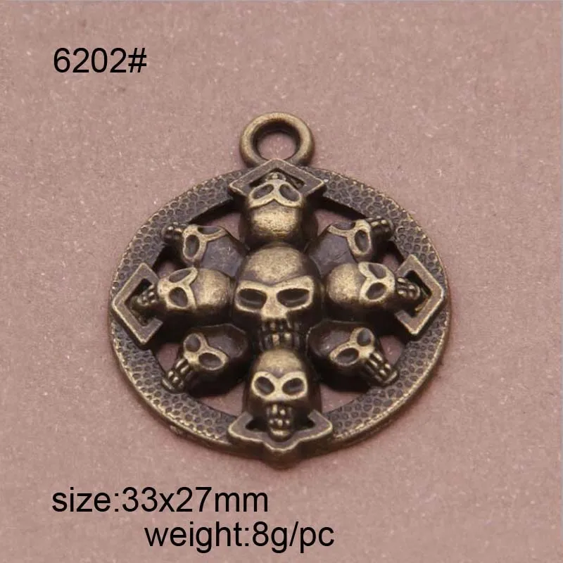 

Wholesale 10pcs Antique Bronze Alloy Skull Charms Pendants Fit DIY Necklaces And Bracelets Jewelry Making 33x27mm