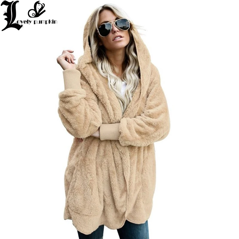 

plus size fleece faux shearling fur jacket coat women autumn winter plush warm thick teddy coat female casual overcoat LP214