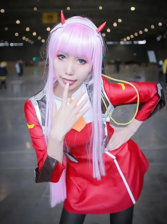 ROLECOS DARLING 02 Zero Two cosplay DFXX женский костюм полный комплект(платье+ головной убор