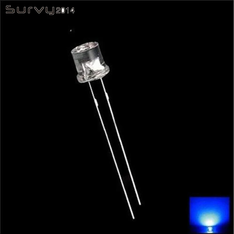 100PCS Blue F5 50/100 шт, толщина 3 мм, 5 мм, с плоским верхом красный/синий/белый/зеленый/желтый F3/F5 светодиодный излучающие диоды для подавления переходных скачков напряжения прозрачный 8 видов цветов "сделай сам" - Цвет: 100PCS Blue F5