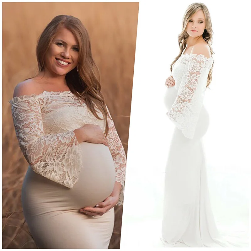 Maternity Photography Props Dresses Plus Size Sexy Lace Fancy Pregnancy Prom Party White Gown Dress Vestidos | Мать и ребенок