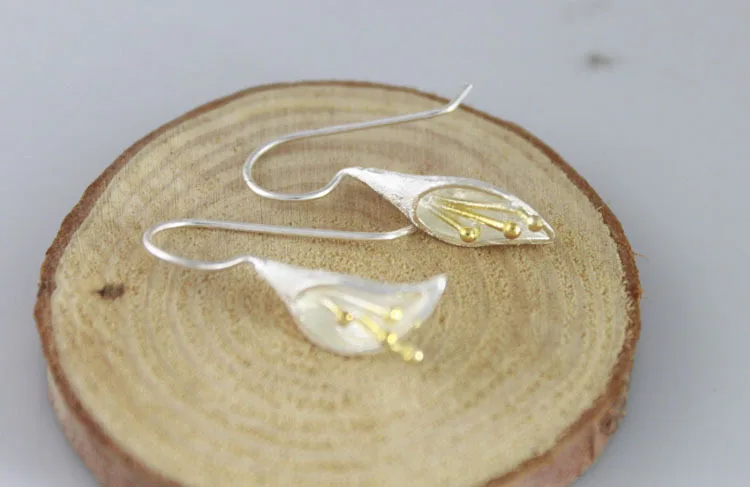 Серьги-подвески из серебра 925 пробы с цветком ювелирные изделия бесплатная