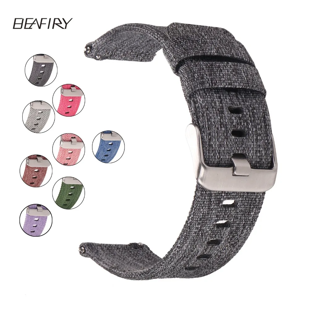 BEAFIRY Quick Release Strap 18mm 20mm 22mm 24mm Breathable Woven Nylon Watch Band Lightweight  Canvas Watchband Different Colors