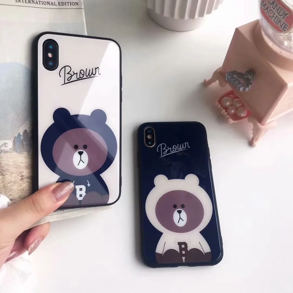 ORYKSZ чехол с мультяшным медведем для iphone 7 plus глянцевые Силиконовые Стеклянные