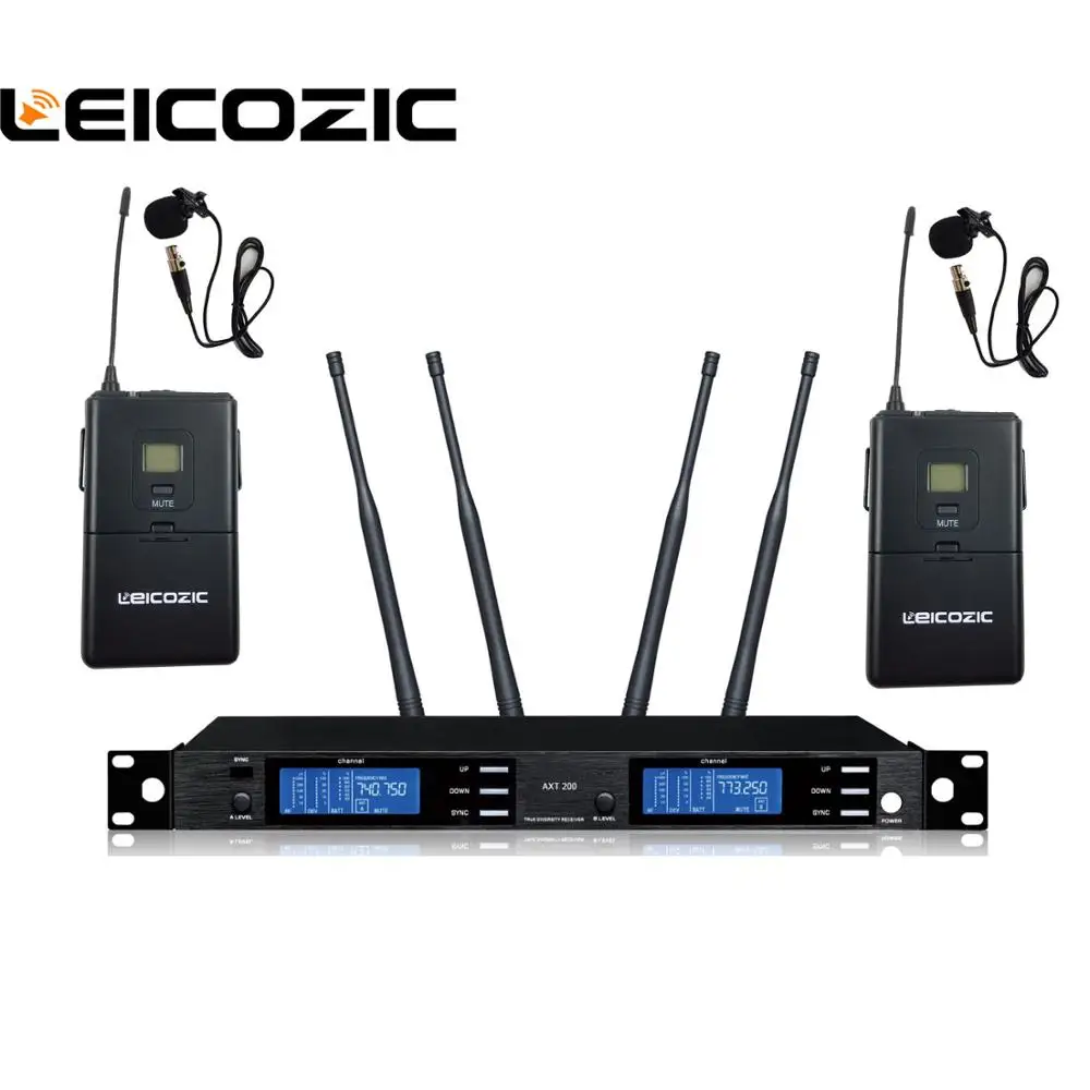 Leicozic Профессиональный UHF Беспроводной сценический микрофон, микрофонная система, два канала, истинное разнообразие, приемник, 2 ручных микрофона, светодиодный дисплей - Цвет: 2Lavalier Mic