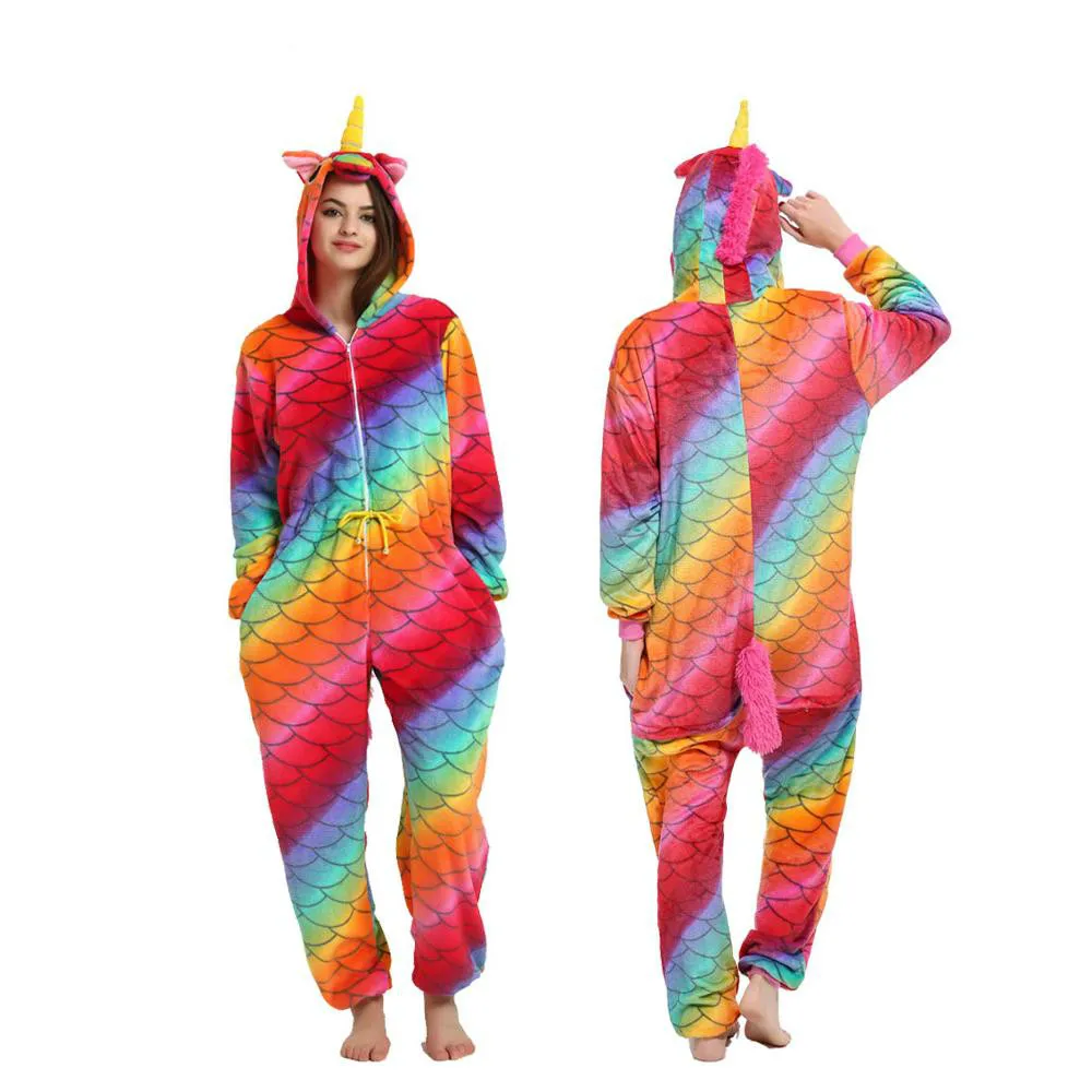 Зимние пижамы с животными для взрослых комплекты, одежда для сна в мультяшном стиле единорог пижамы стежка кигуруми Для женщин Для мужчин теплая Фланелевая пижама с капюшоном