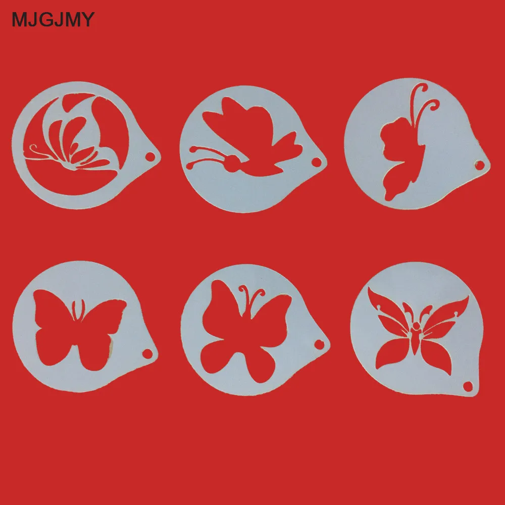 6 шт./лот мультфильм бабочка рисунок трафареты капучино украшения кофе латте