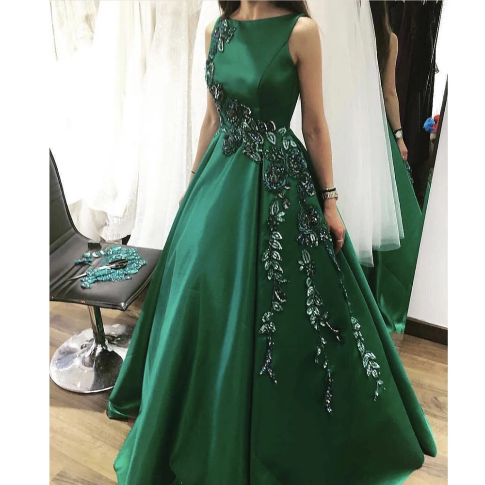 Зеленые Выпускные платья 2019 Кружевная аппликация вышивка цветы ТРАПЕЦИЕВИДНОЕ