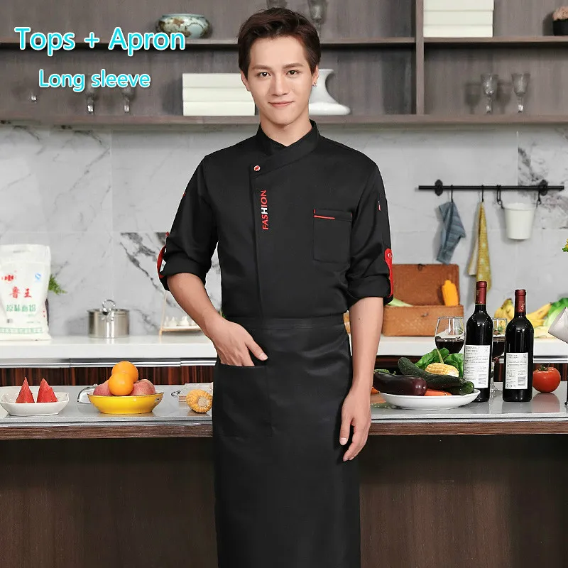 as picture Мужская униформа шеф-повара, куртка повара с длинным/коротким рукавом, кухонная рабочая одежда, кондитерские изделия, пекарня, ресторан, кулинарные комбинезоны - Цвет: as picture