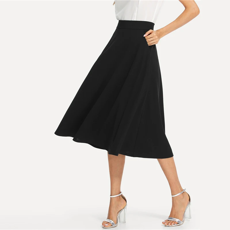 SHEIN Однотонная Расклешенная Макси Юбка Элегантная Офисная Юбка