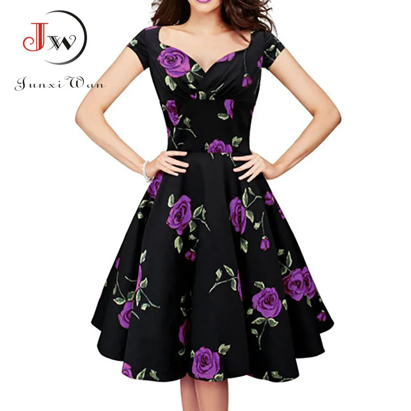 Женское ретро платье Одри Хепберн рокабилли летнее винтажное с цветочным