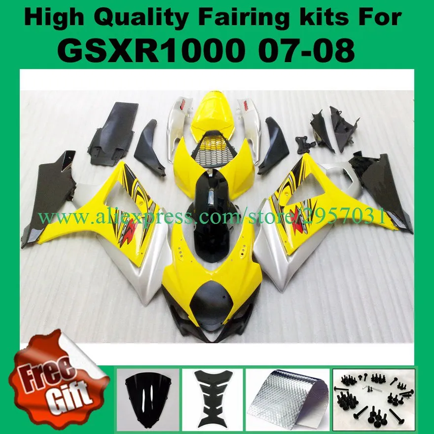 

Injection fairing kits for SUZUKI GSXR1000 2007 2008 GSX-R1000 07 08 GSXR 1000 K7 K8 yellow silver black Fairings windscreen