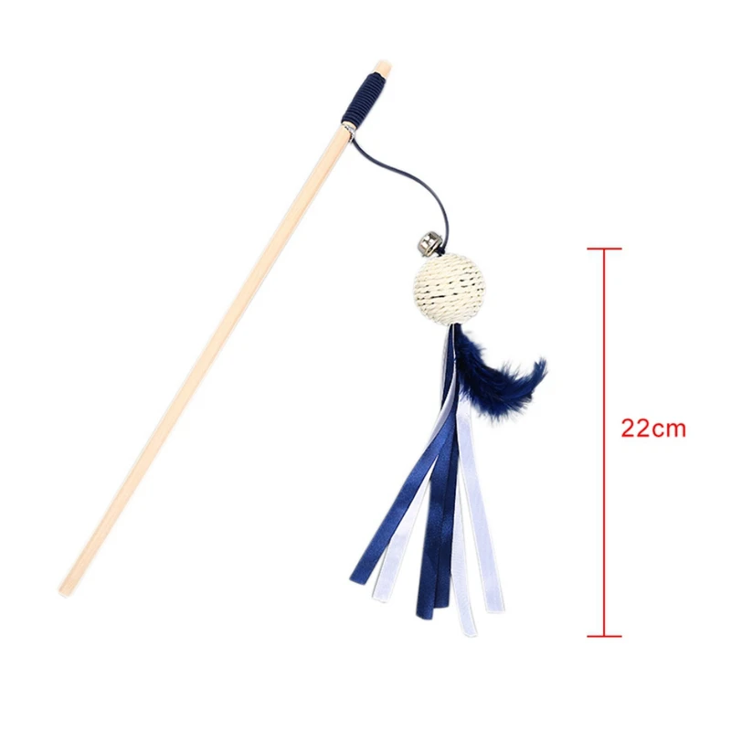 

1 Pcs Pet Cat Natural Wooden Rod Tease Wand Toys Cats Interactive Exercise Toys