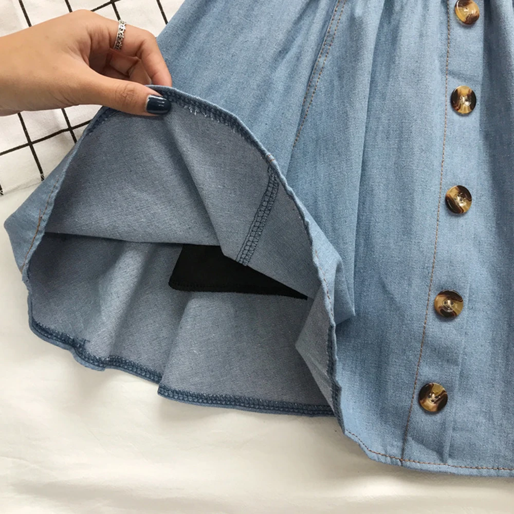 Женская джинсовая юбка с высокой талией FTGSDLONG синяя на пуговицах Повседневная