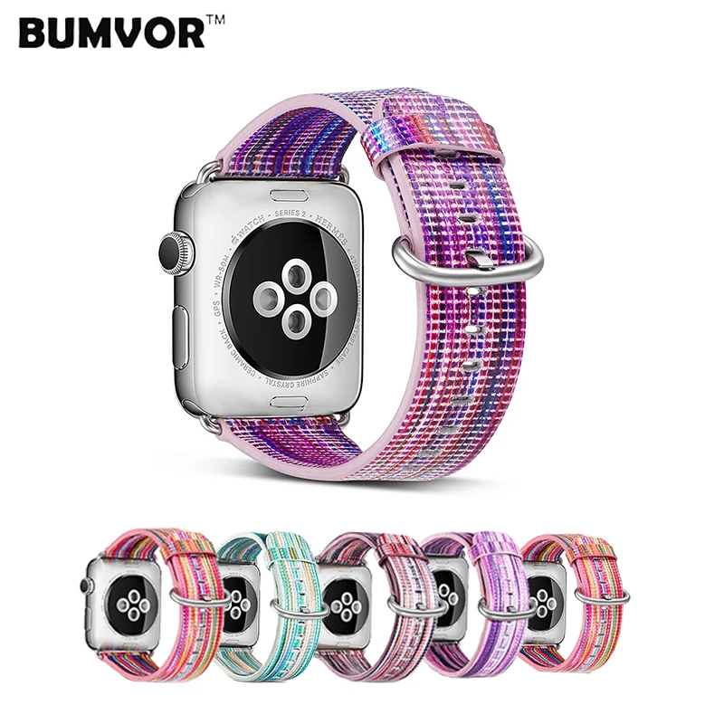 National style Painted Leather Watch Band Strap for Apple colorful pattern Wrist Bracelet iwatch 44/40/42/38MM | Наручные часы