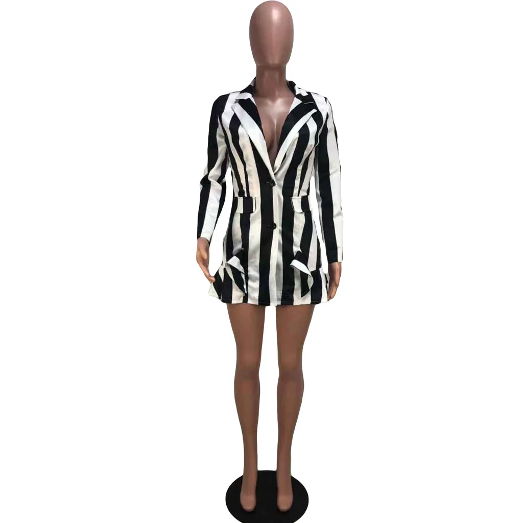 Модное женское Новое Полосатое платье с длинным рукавом и отложным воротником