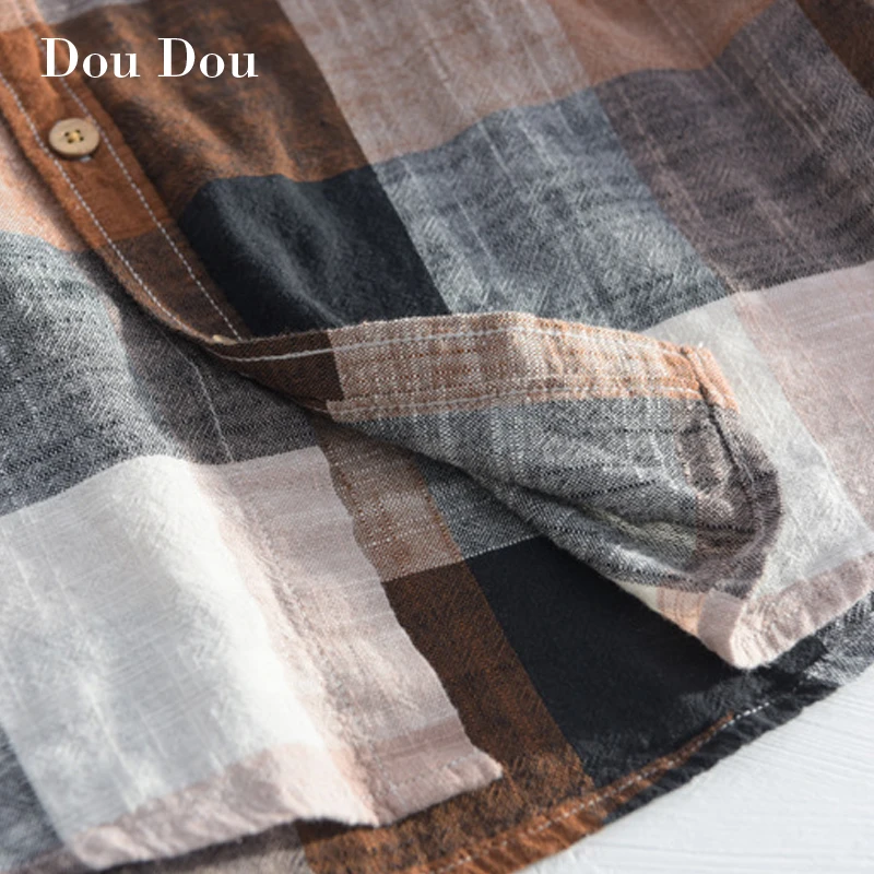 Dou Art Grid 2018 Sale New Costumes Uomo Men Blouse Shirt Camisas Boys Linen Top Plaid Checkered Large Plus Size | Мужская одежда