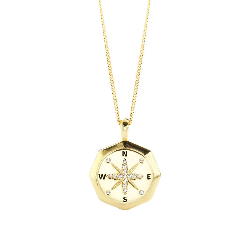 

Gold Compass Pendants Pure 925 Sterling Silver Chain Zircon Mosaic Necklace For Women Fashion Jewelry Female Kolye Collane Gift