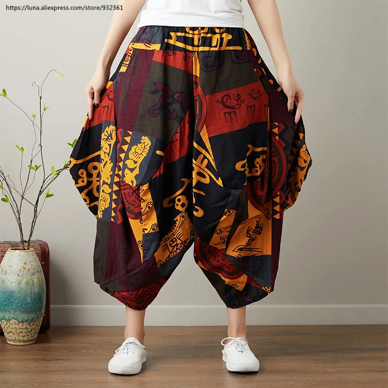 Разноцветные Асимметричные широкие шаровары в стиле ретро свободные богемном