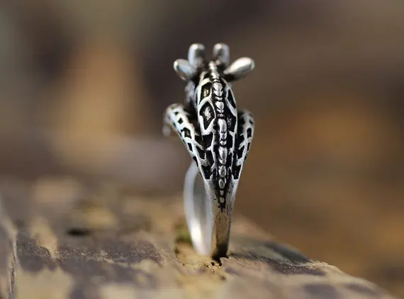 Cute Giraffe Ring Women's Girl's Retro Burnished Animal Adjustable Free Size Wrap Black Crystal gift idea fashion | Украшения и