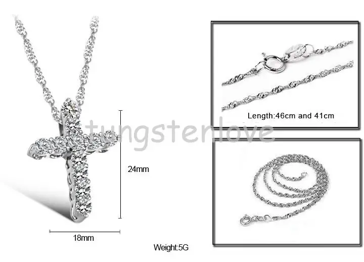 Женская цепочка с кулоном из фианита посеребренное ожерелье крестом подарок на
