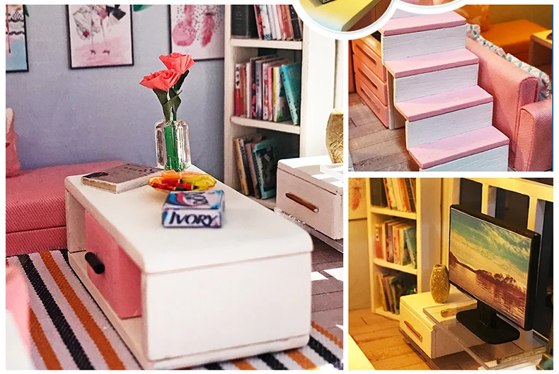 CUTEBEE DIY кукольный домик деревянные кукольные домики Миниатюрный Кукольный дом набор мебели Каса музыка светодиодные игрушки для детей подарок на день рождения M903