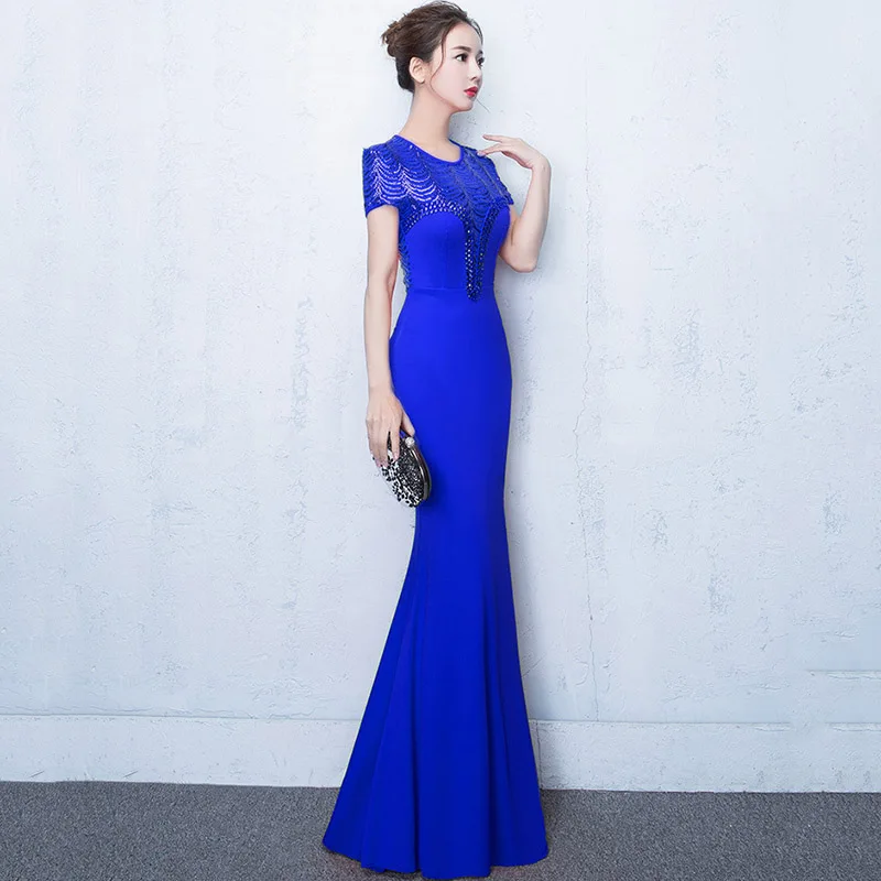 Красное блестящее платье с кристаллами и блестками короткий рукав Русалка