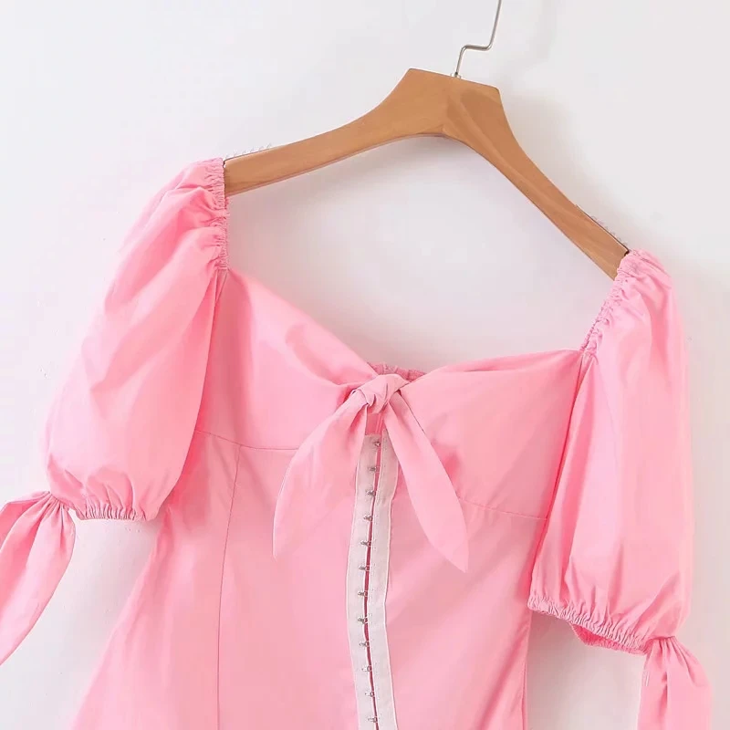 Корейское винтажное милое асимметричное платье на пуговицах розовое белое