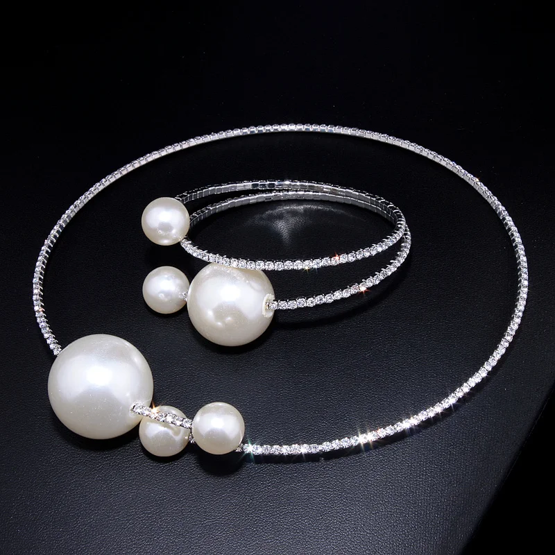 Женский набор свадебных украшений из колье и браслета с искусственным жемчугом