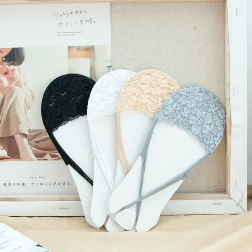 Женские хлопковые кружевные нескользящие носки с невидимой подкладкой низкие на