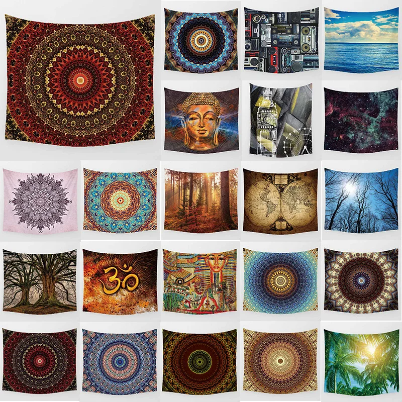 Гобелен с изображением единорога HD мандала карта морского леса настенный