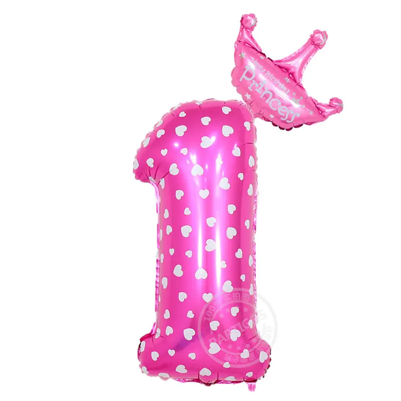 32inch Pink 1 2 шт 32 дюйма розовые шары из фольги с короной 1 2 3 4 5 6 7 8 9 лет для маленьких мальчиков и девочек на день рождения - Цвет: 32inch Pink 1