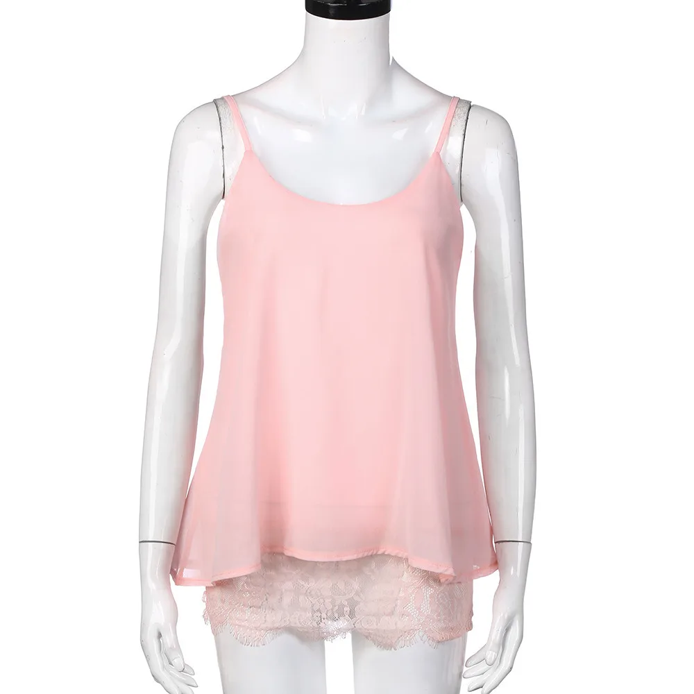 Для женщин Лето майки кружева лоскутное Топ Без Рукавов Повседневное