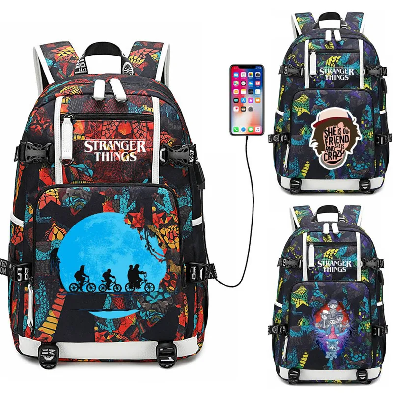 Stranger Things 3 USB Port Backpack Bag Laptop Travel Bag Rucksack Bag Cosplay School Book Bag Gift