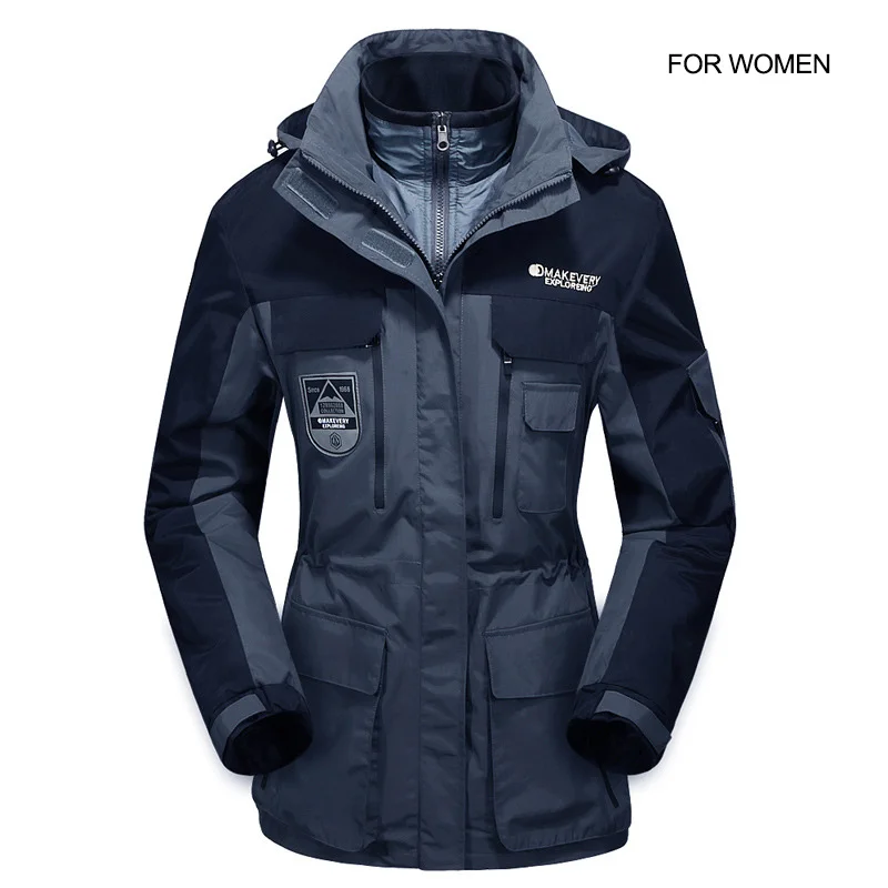 women dark blue Зимняя ветрозащитная водонепроницаемая куртка для мужчин размера плюс 4XL флисовая куртка пальто для мужчин и женщин зимняя куртка для кемпинга брендовая одежда - Цвет: women dark blue