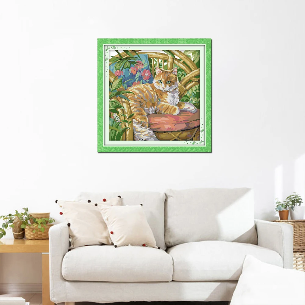 The cat on the chair Counted Cross Stitch DIY 11CT Printed 14CT Sets craft Cross-Stitch Kits Embroidery Needlework | Дом и сад