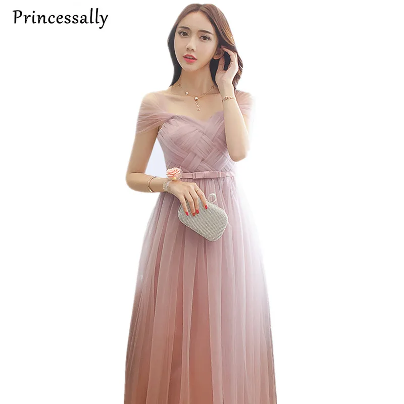 Пыльное розовое платье для подружки невесты Длинное Элегантное персикового и