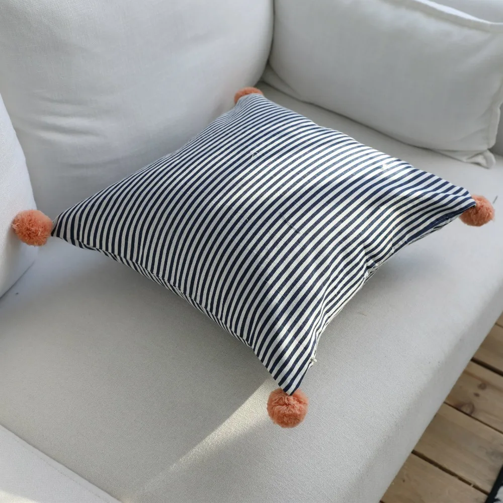 Black Striped Ball Современный чехол для подушки с кисточками и помпонами, однотонный полосатый геометрический чехол для подушки, модный универсальный чехол для подушки - Цвет: Black Striped Ball