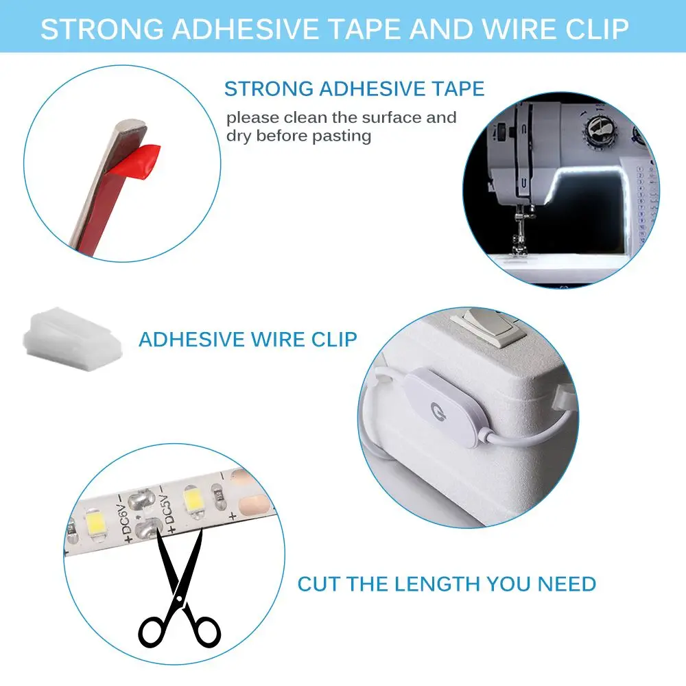 

2019 Konesky new Sewing Machine LED Light Strip Light Kit DC5V Flexible USB Sewing Light Industrial Machine Working LED Lights