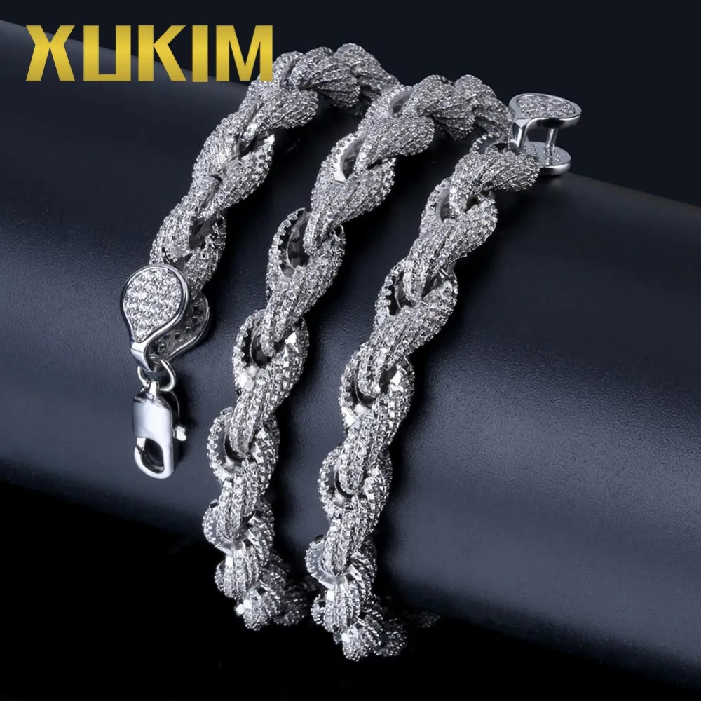 Xukim Jewelry 8mm Hip Hop Rope Chain Necklace Silver/Gold Plating Iced Out AAA Cubic Zircon Cuban | Украшения и аксессуары