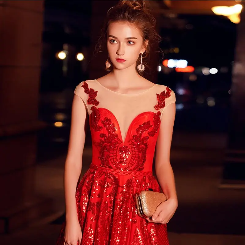 FADISTEE Новое поступление вечернее элегантное платье для выпускного вечера Vestido de Festa платье Robe De Soiree кружевное ТРАПЕЦИЕВИДНОЕ с глубоким вырезом без рукавов красное