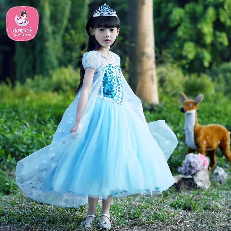2018 New Girls Dress Kids Clothes Christmas Party Children Performance Costume Fashion Sequin Blue Elsa Princess Dress.YL29B | Детская