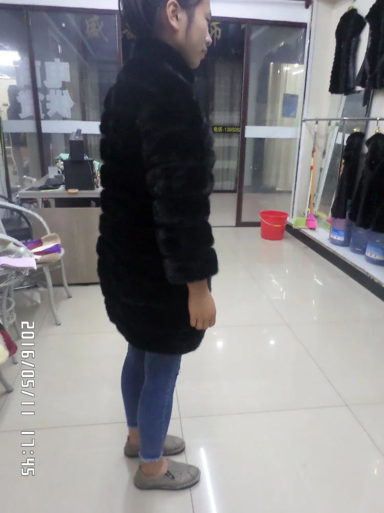 Linhaoshengyue The True of 90CM    Long Real Nature Mink Fur Coat Womem Mink Fur Long Coat 50cm Sleeve